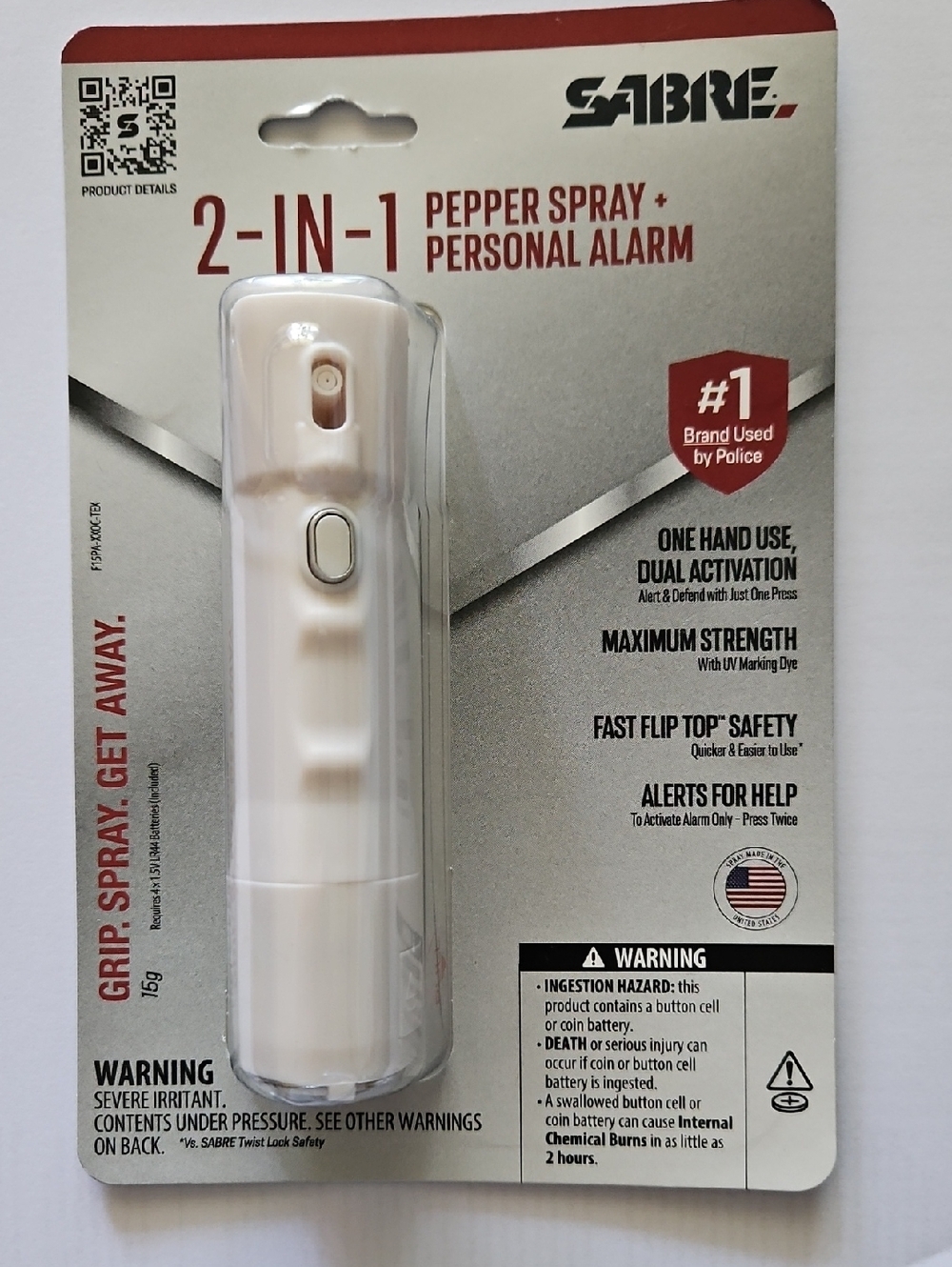 Sabre 2-in-1 Pepper Spray + Alarm Snow White
